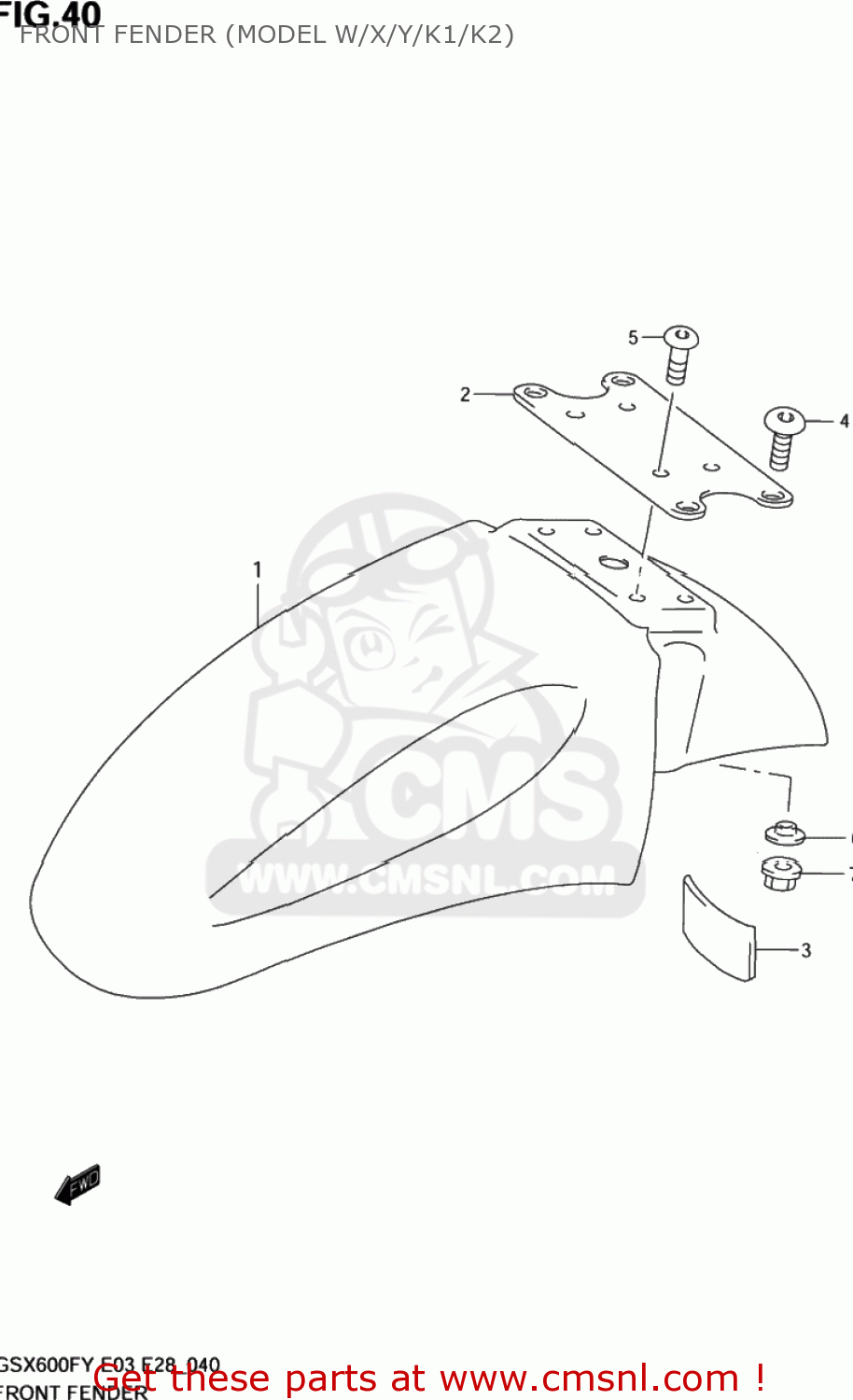 FRONT FENDER (MODEL W/X/Y/K1/K2) GSX600F KATANA 2003 (K3) USA (E03)