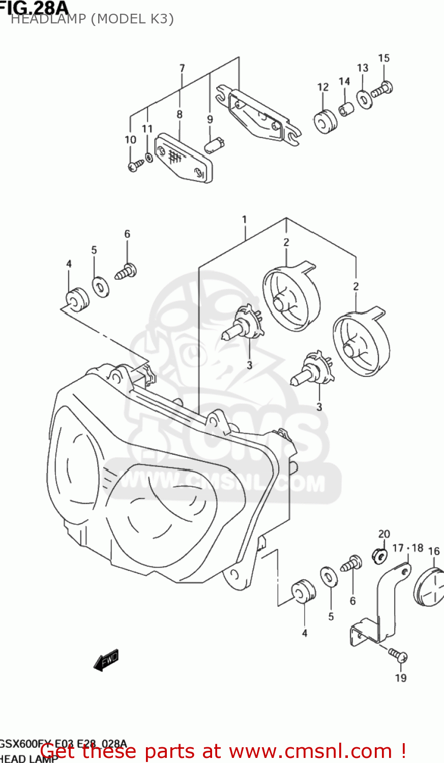 HEADLAMP (MODEL K3) GSX600F KATANA 2003 (K3) USA (E03)