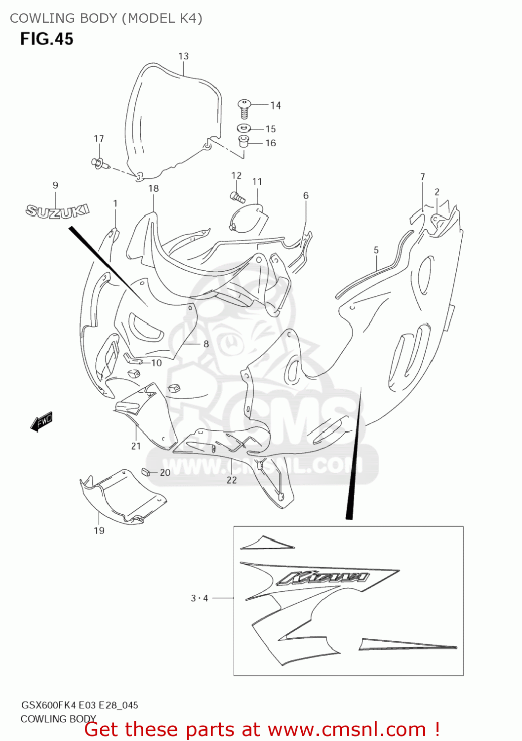 COWLING BODY (MODEL K4) GSX600F KATANA 2004 (K4) USA (E03)