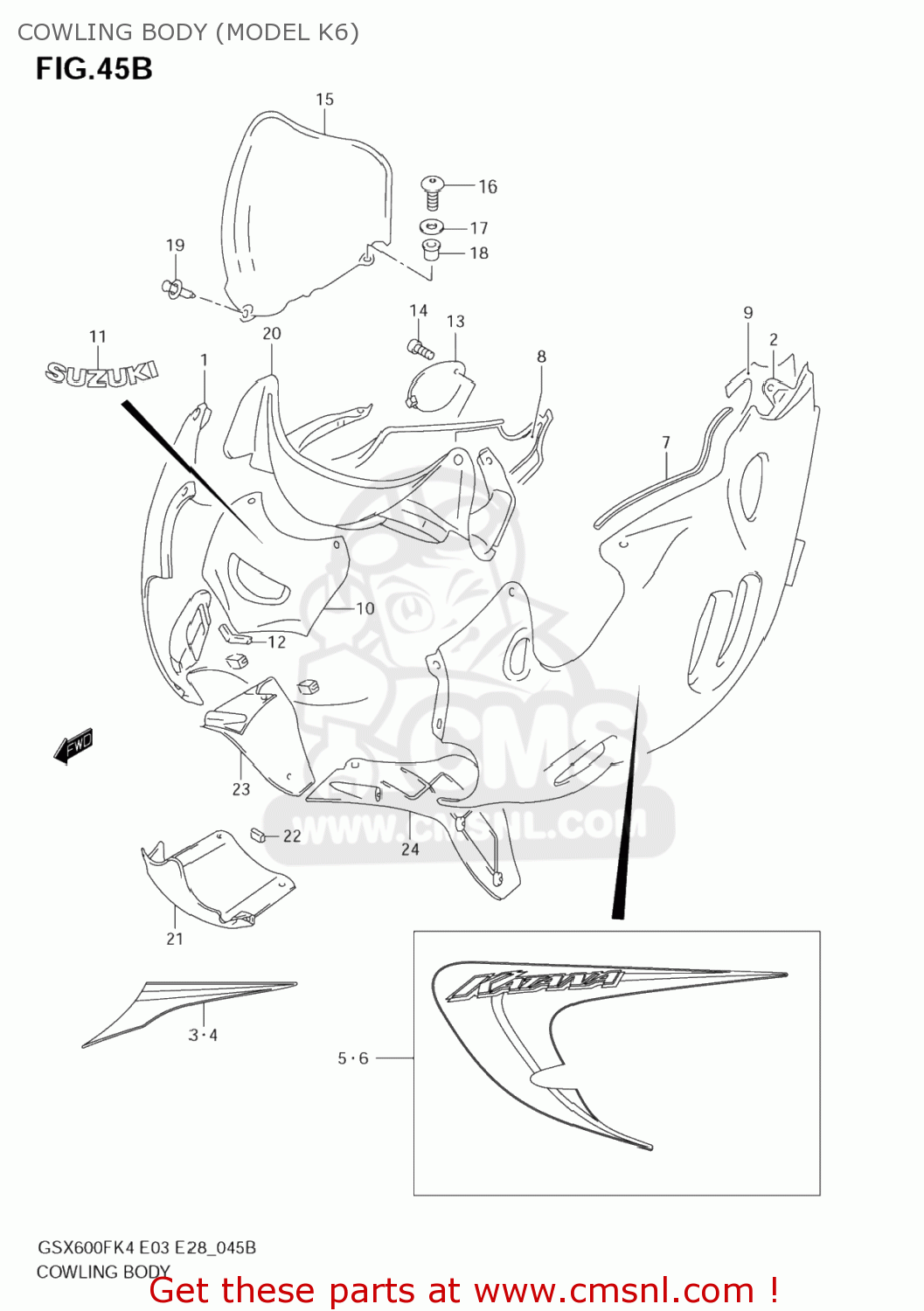 COWLING BODY (MODEL K6) GSX600F KATANA 2004 (K4) USA (E03)