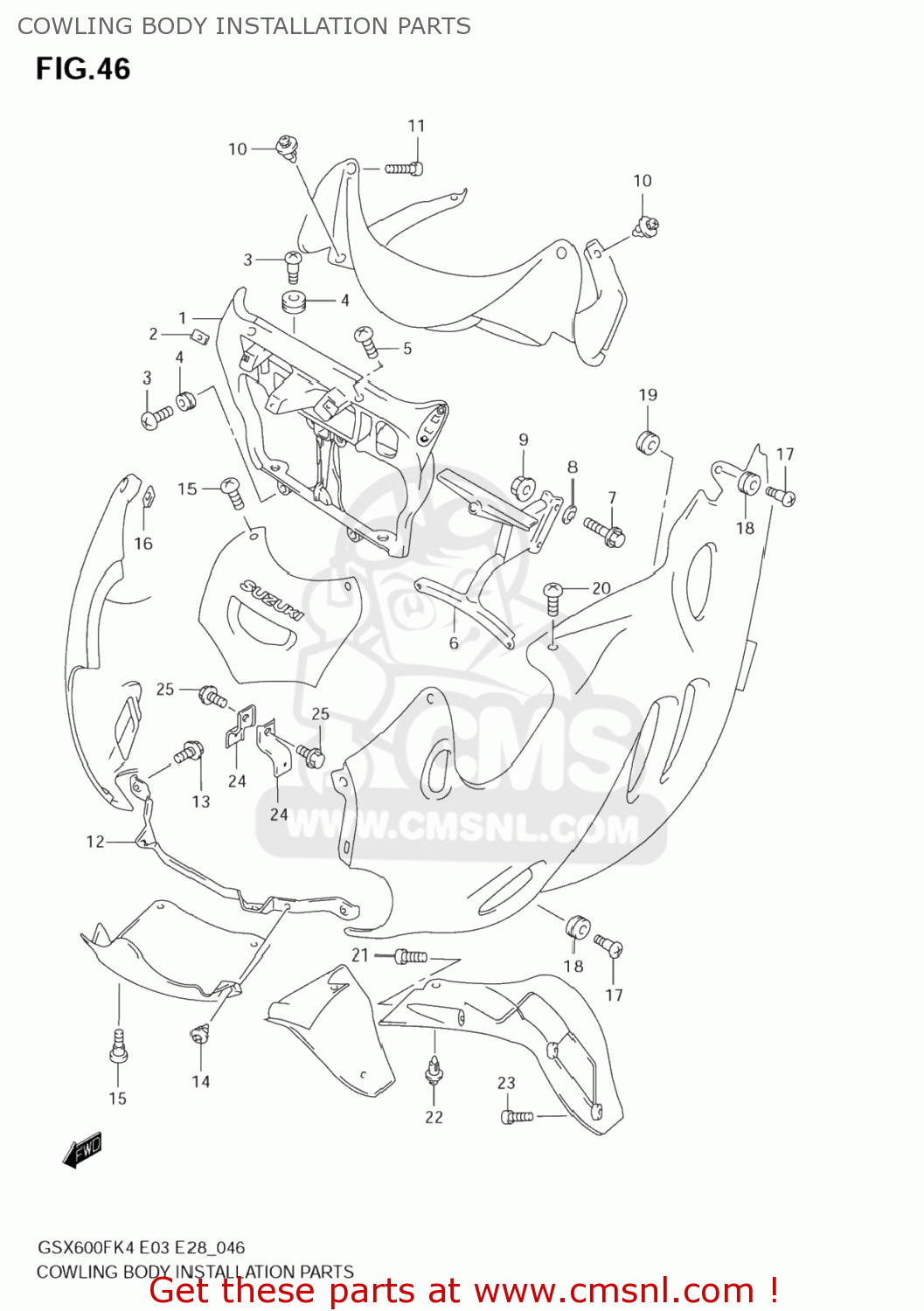 COWLING BODY INSTALLATION PARTS GSX600F KATANA 2004 (K4) USA (E03)