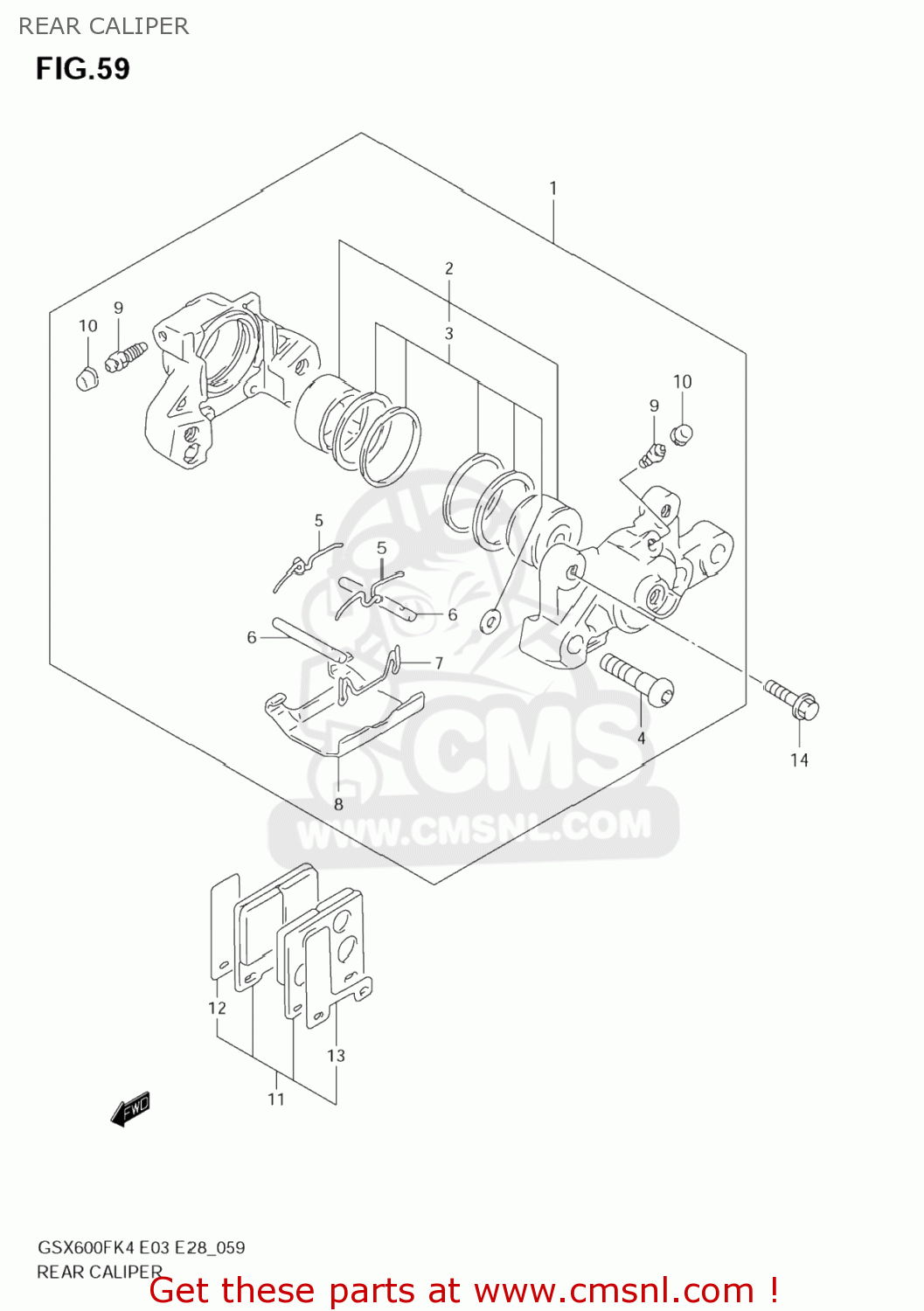 REAR CALIPER GSX600F KATANA 2004 (K4) USA (E03)