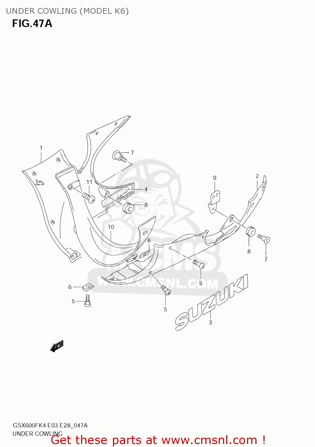 UNDER COWLING (MODEL K6) GSX600F KATANA 2004 (K4) USA (E03)