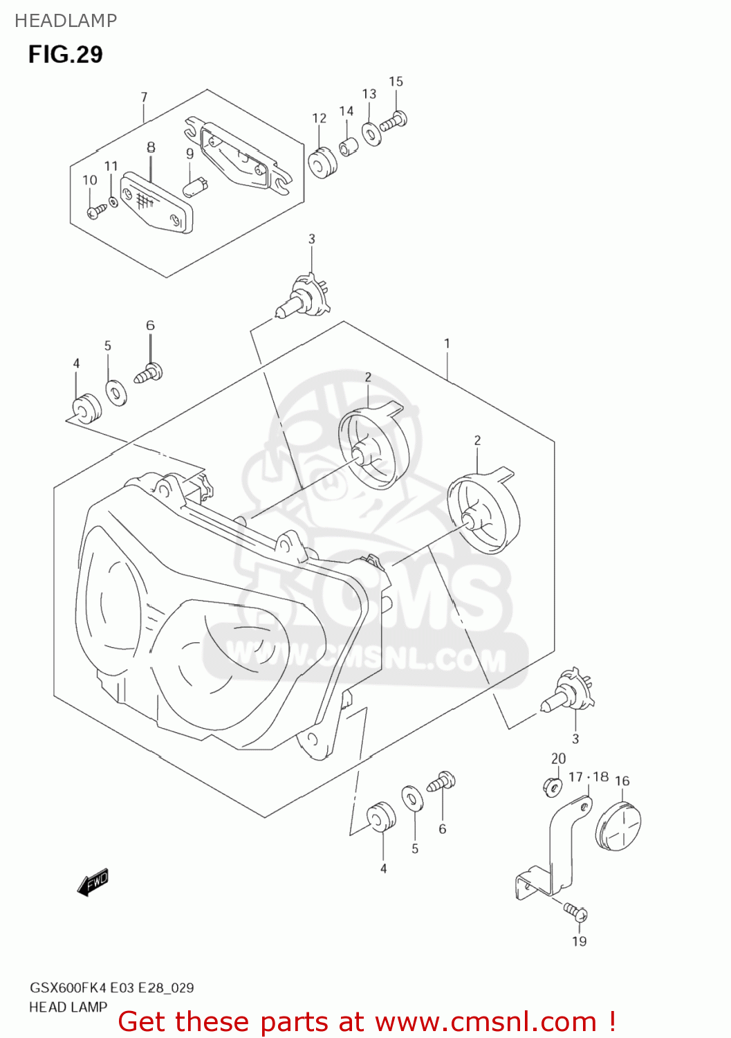 HEADLAMP GSX600F KATANA 2005 (K5) USA (E03)