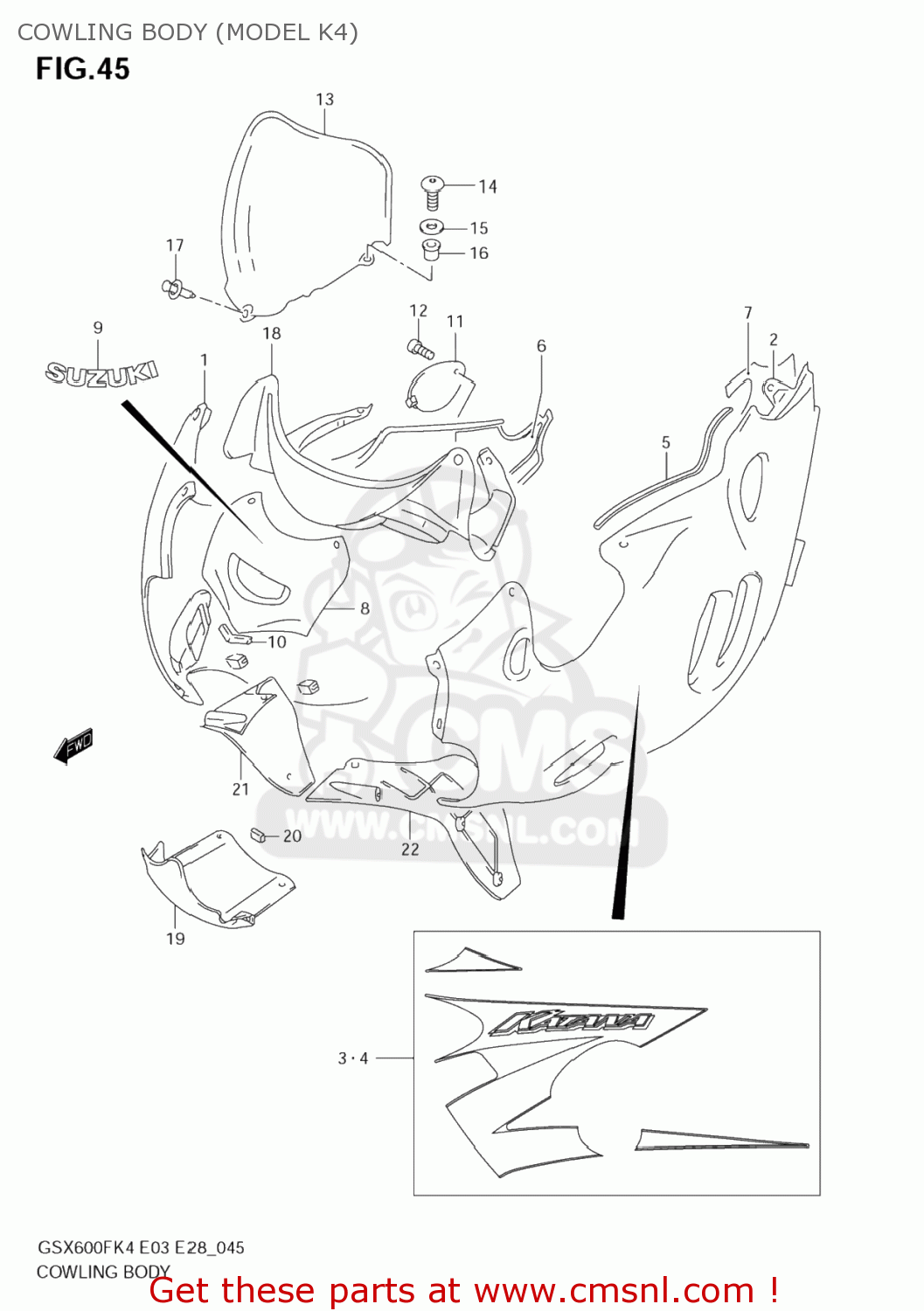 COWLING BODY (MODEL K4) GSX600F KATANA 2006 (K6) USA (E03)