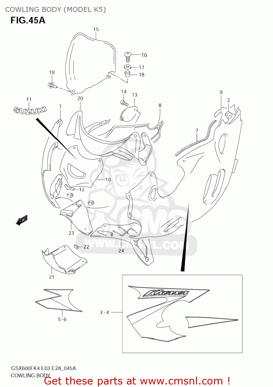 COWLING BODY (MODEL K5) GSX600F KATANA 2006 (K6) USA (E03)