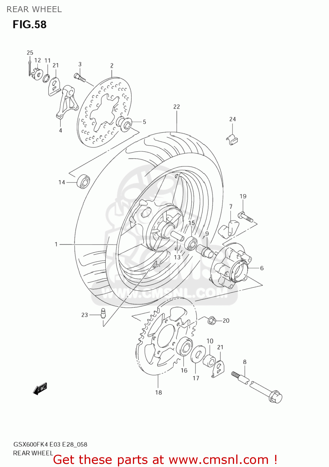 REAR WHEEL GSX600F KATANA 2006 (K6) USA (E03)