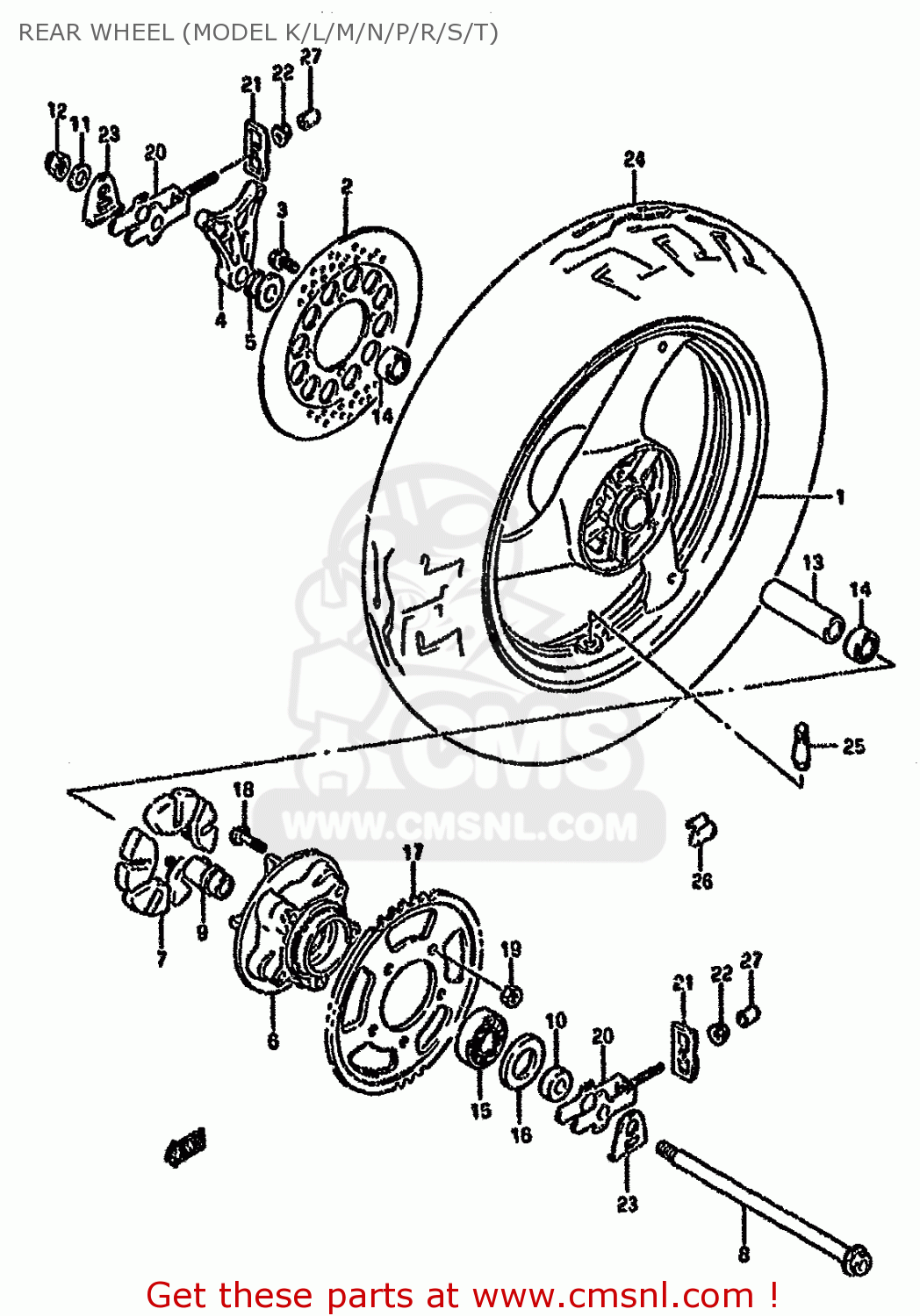 REAR WHEEL (MODEL K/L/M/N/P/R/S/T) GSX600FU 1990 (L) GERMANY (E22)