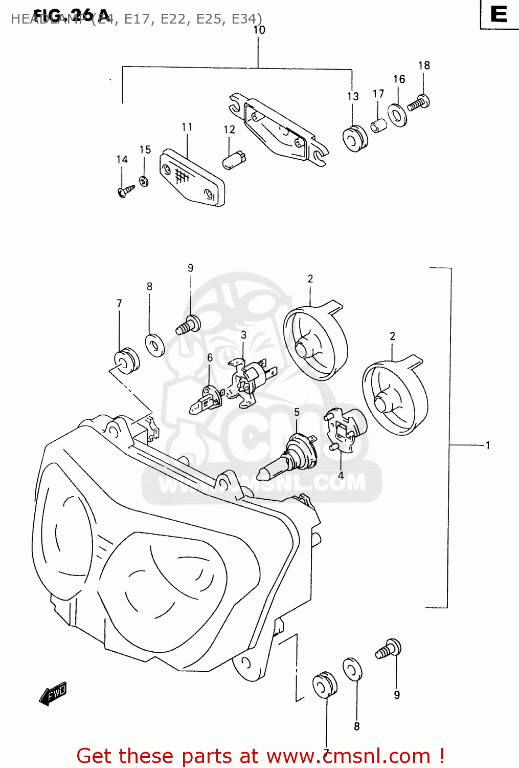 HEADLAMP (E4, E17, E22, E25, E34) GSX600FU 1998 (W) GERMANY (E22)