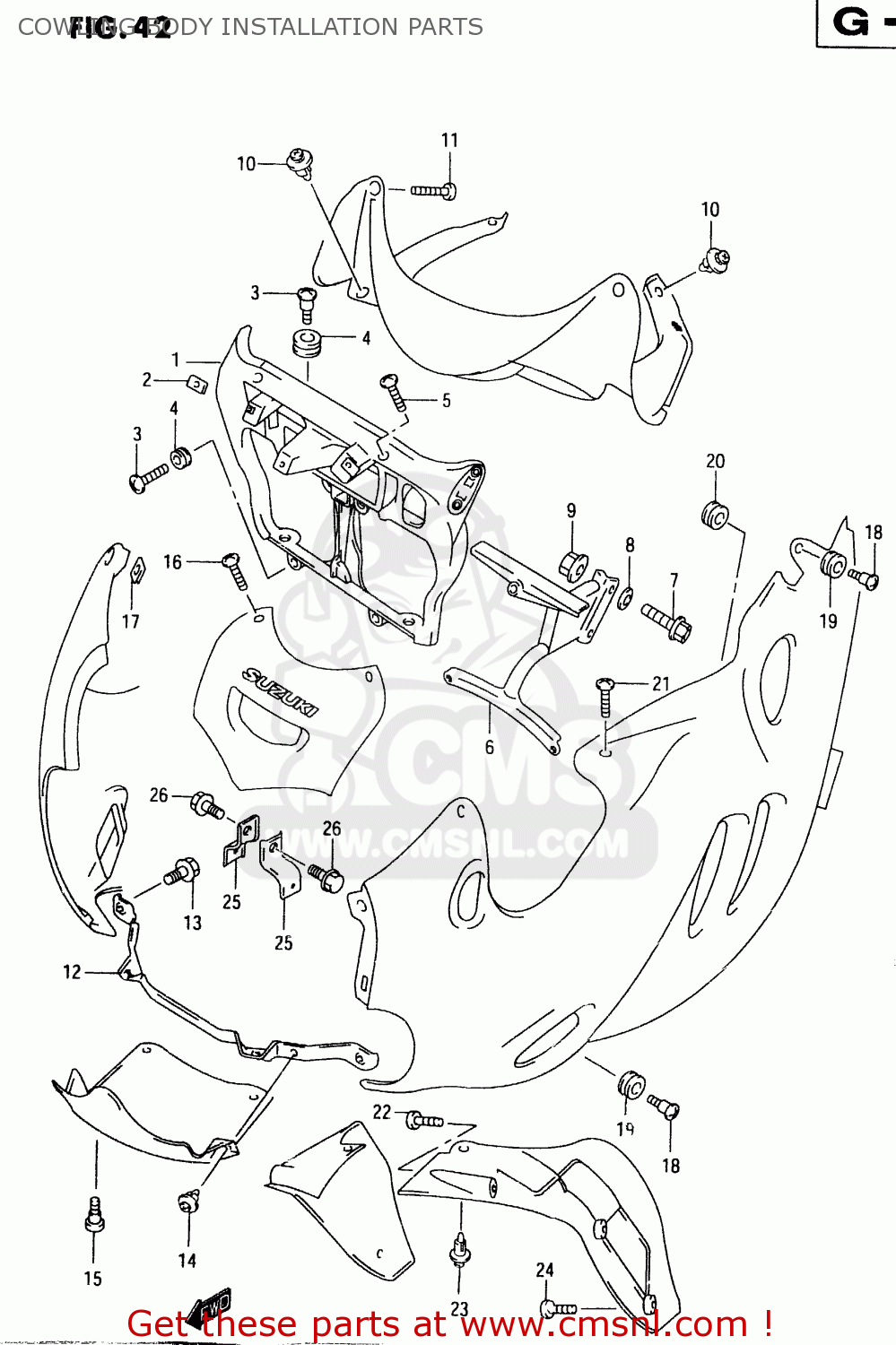 COWLING BODY INSTALLATION PARTS GSX600FU 1998 (W) GERMANY (E22)