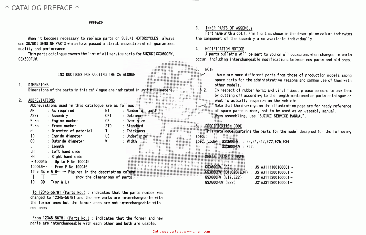 * CATALOG PREFACE * GSX600FU 1999 (X)