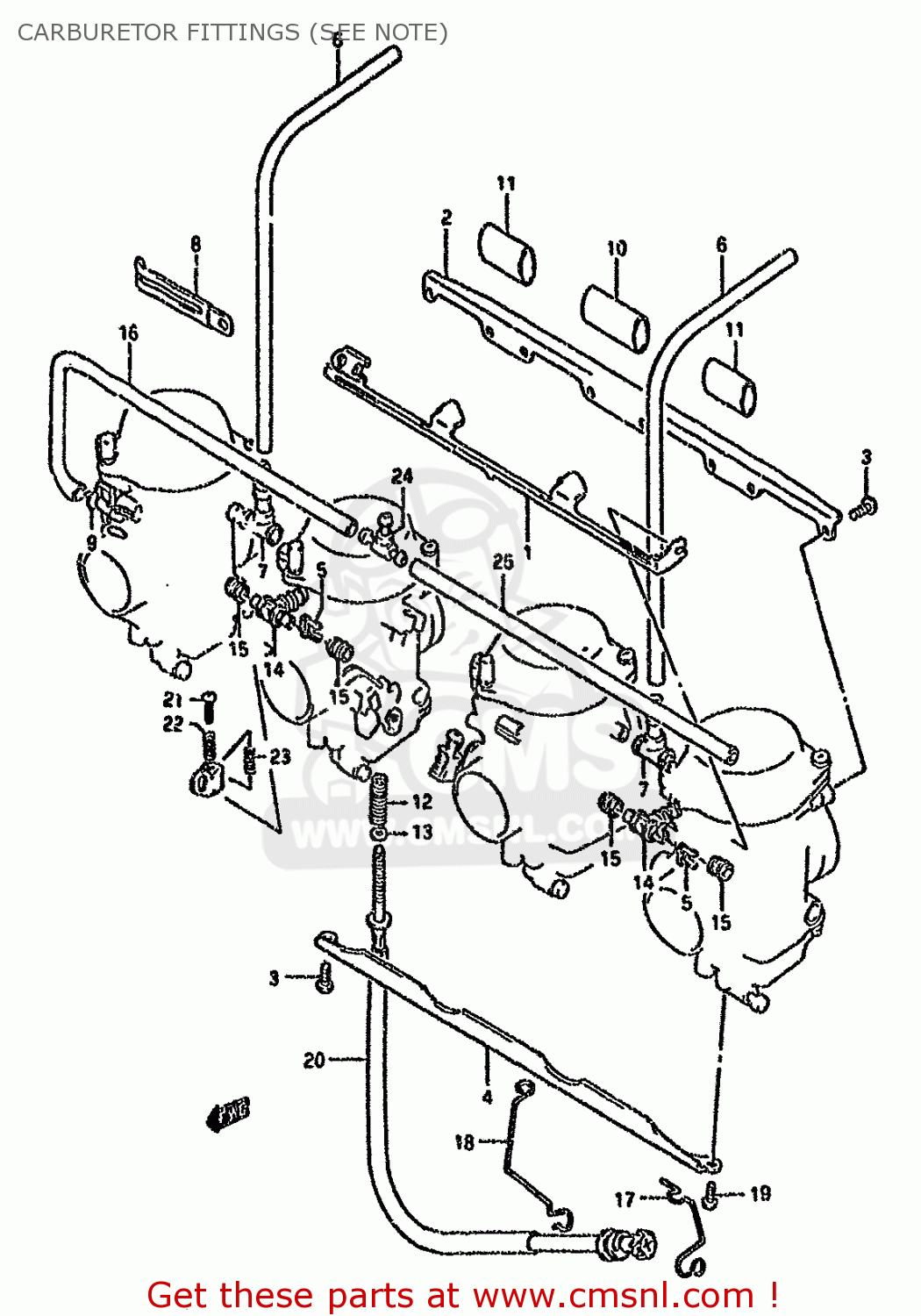 CARBURETOR FITTINGS (SEE NOTE) GSX600FU2 1988 (J) GERMANY (E22)
