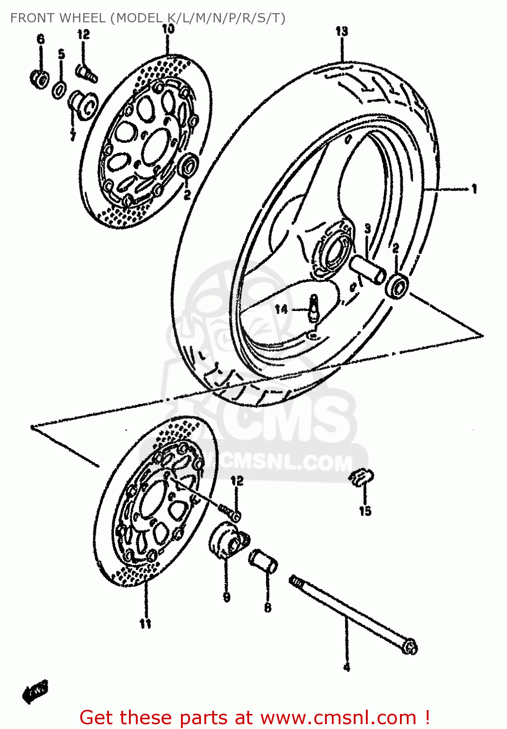 FRONT WHEEL (MODEL K/L/M/N/P/R/S/T) GSX600FU2 1988 (J) GERMANY (E22)