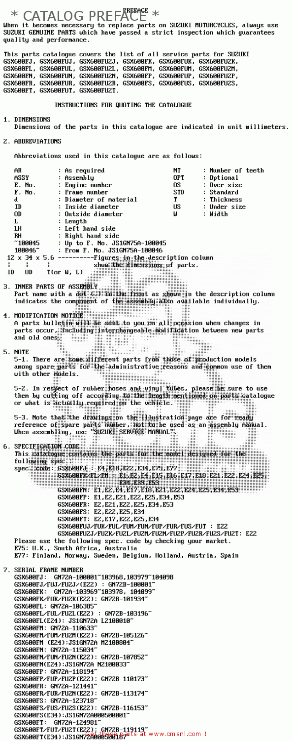 * CATALOG PREFACE * GSX600FU2 1994 (R) GERMANY (E22)
