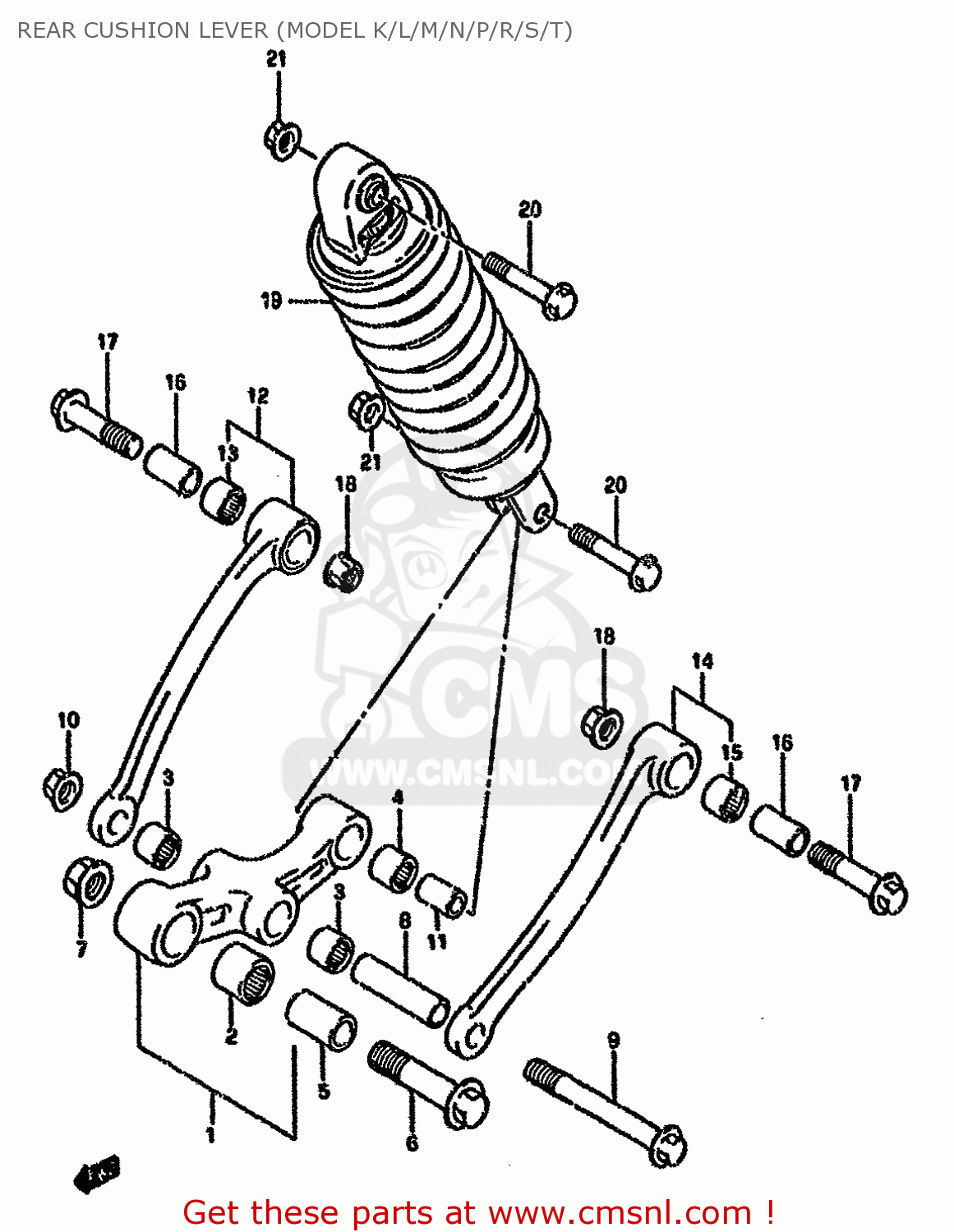 REAR CUSHION LEVER (MODEL K/L/M/N/P/R/S/T) GSX600FU2 1995 (S) GERMANY (E22)