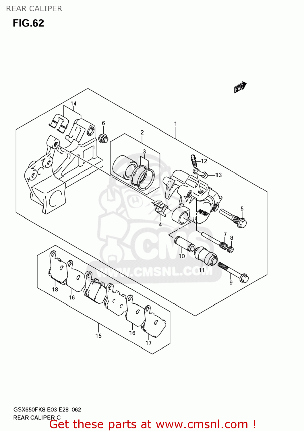 REAR CALIPER GSX650F 2009 (K9) USA (E03)