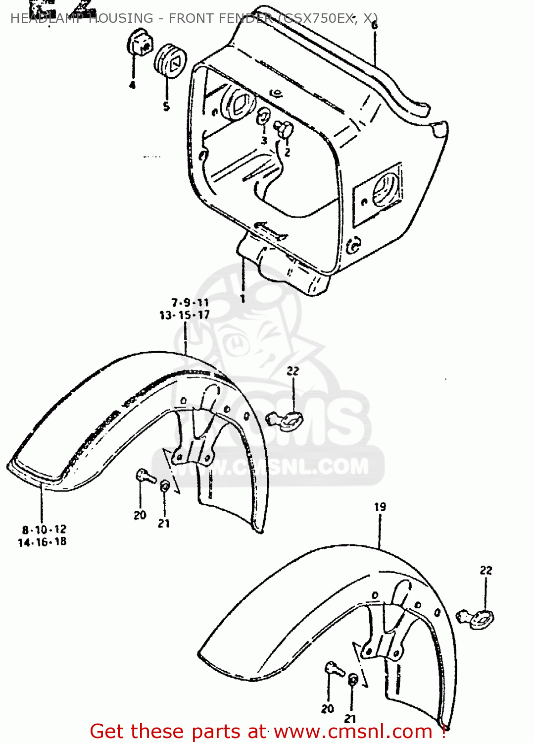 HEADLAMP HOUSING - FRONT FENDER (GSX750EX, X) GSX750 1980 (T) (E01 E02 E06 E22 E24)