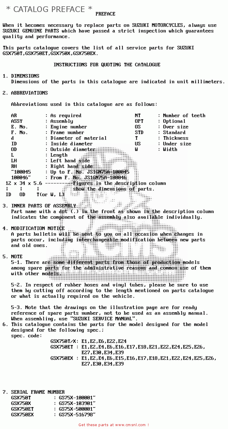 * CATALOG PREFACE * GSX750 1980 (T) (E01 E02 E06 E22 E24)