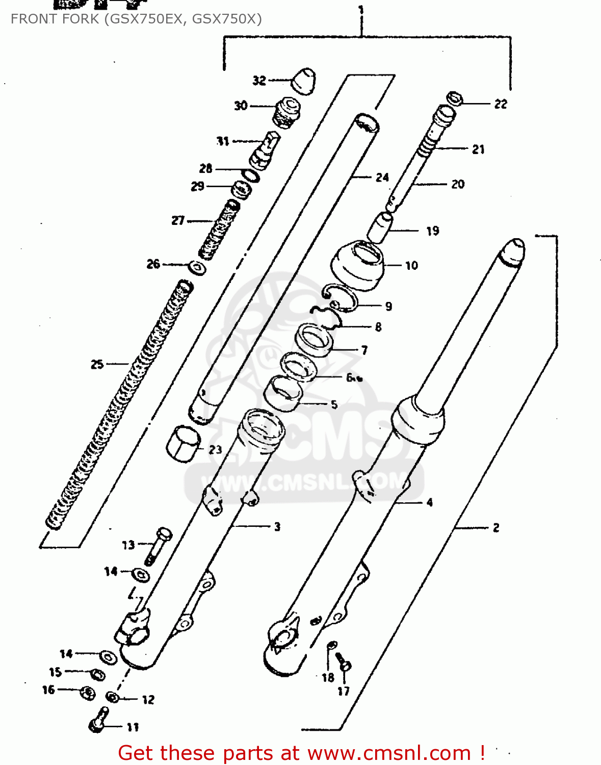 FRONT FORK (GSX750EX, GSX750X) GSX750 1981 (X) (E01 E02 E06 E22 E24)