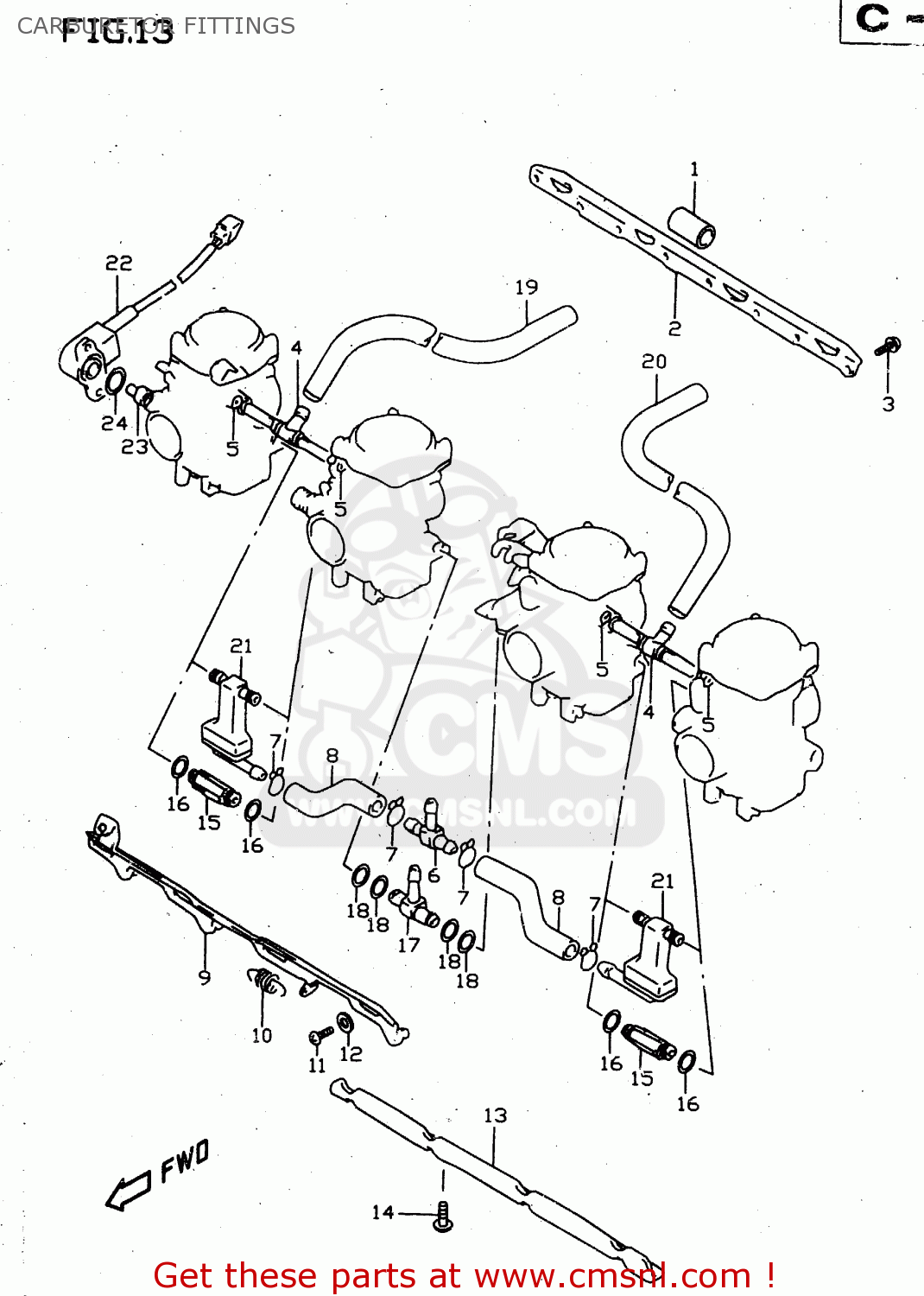 CARBURETOR FITTINGS GSX750 1999 (X) (E02 E04 E17 E18 E22 E25 E34)