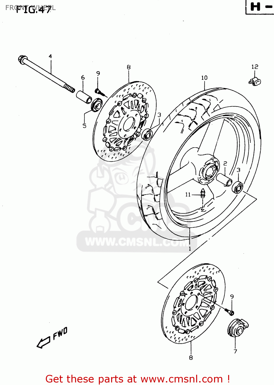 FRONT WHEEL GSX750 1999 (X) (E02 E04 E17 E18 E22 E25 E34)