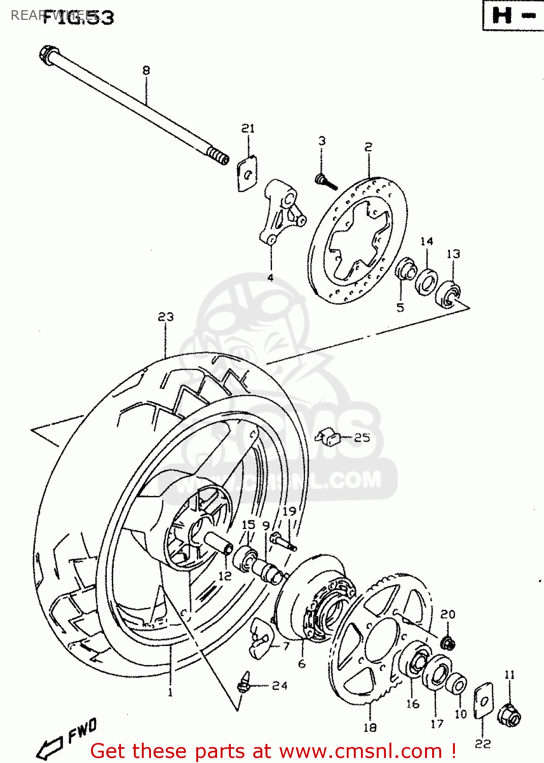 REAR WHEEL GSX750 1999 (X) (E02 E04 E17 E18 E22 E25 E34)