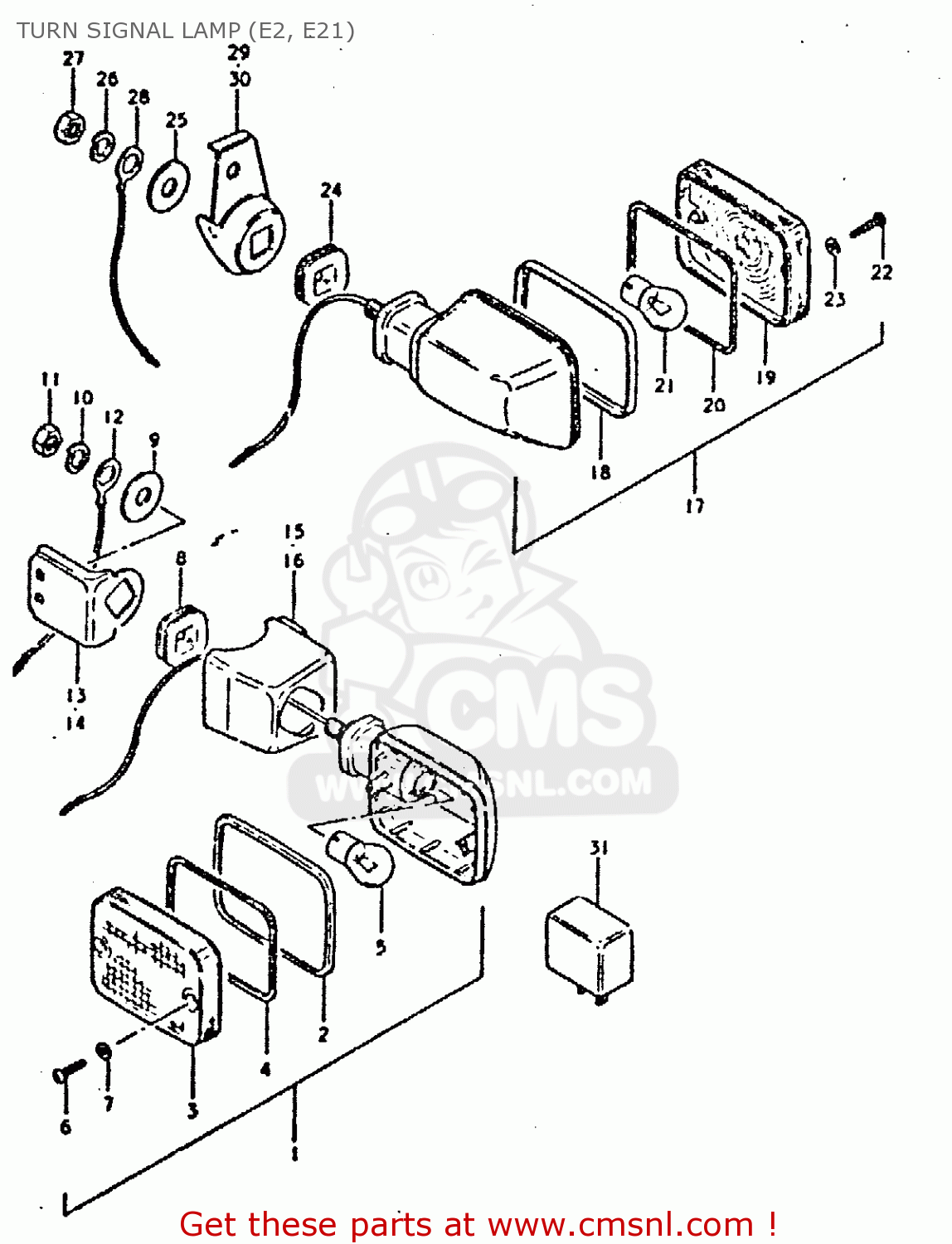 TURN SIGNAL LAMP (E2, E21) GSX750E 1980 (T) (01 02 04 6 16 17 18 21 22 24 25 26 27 30 34 39