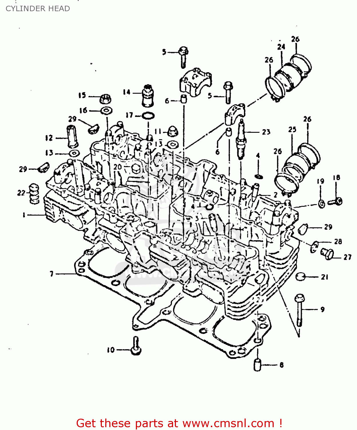 CYLINDER HEAD GSX750E 1980 (T) (01 02 04 6 16 17 18 21 22 24 25 26 27 30 34 39