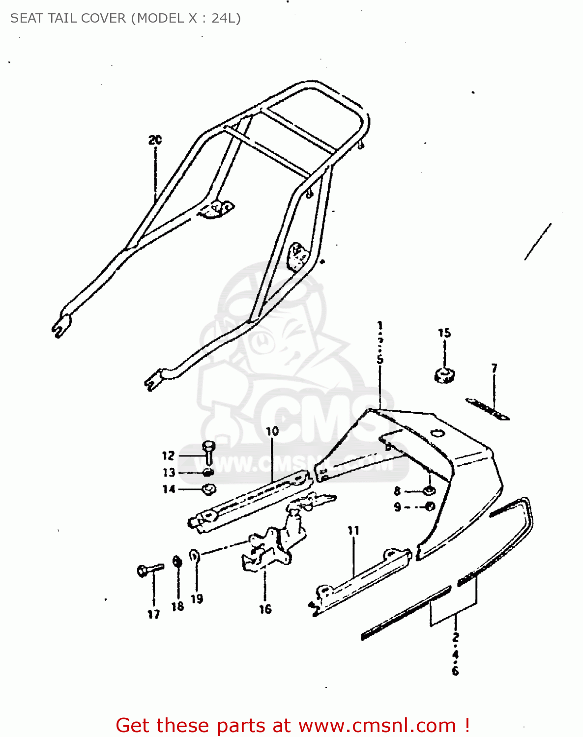 SEAT TAIL COVER (MODEL X : 24L) GSX750E 1980 (T) (01 02 04 6 16 17 18 21 22 24 25 26 27 30 34 39