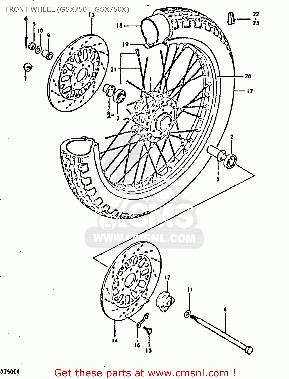 FRONT WHEEL (GSX750T, GSX750X) GSX750E 1980 (T) (01 02 04 6 16 17 18 21 22 24 25 26 27 30 34 39