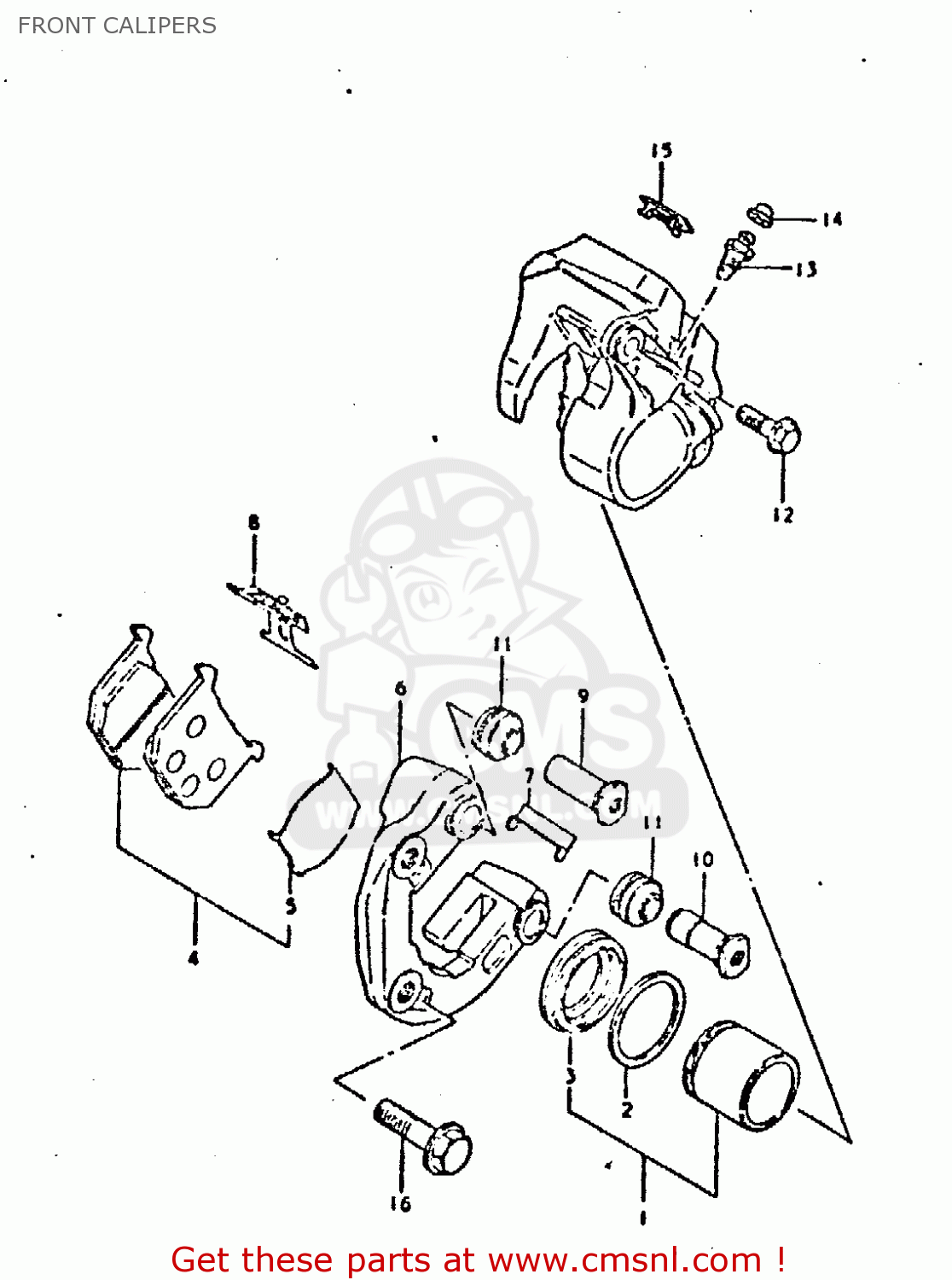 FRONT CALIPERS GSX750E 1980 (T) (01 02 04 6 16 17 18 21 22 24 25 26 27 30 34 39