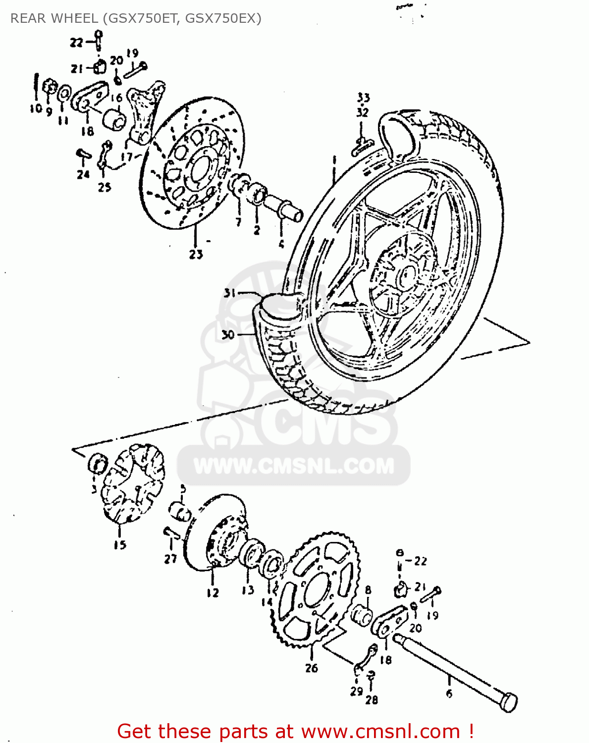 REAR WHEEL (GSX750ET, GSX750EX) GSX750E 1980 (T) (01 02 04 6 16 17 18 21 22 24 25 26 27 30 34 39