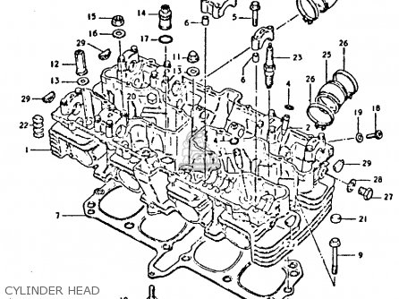 CYLINDER HEAD - GSX750E 1980 (T) (01 02 04 6 16 17 18 21 22 24 25 26 27 30 34 39
