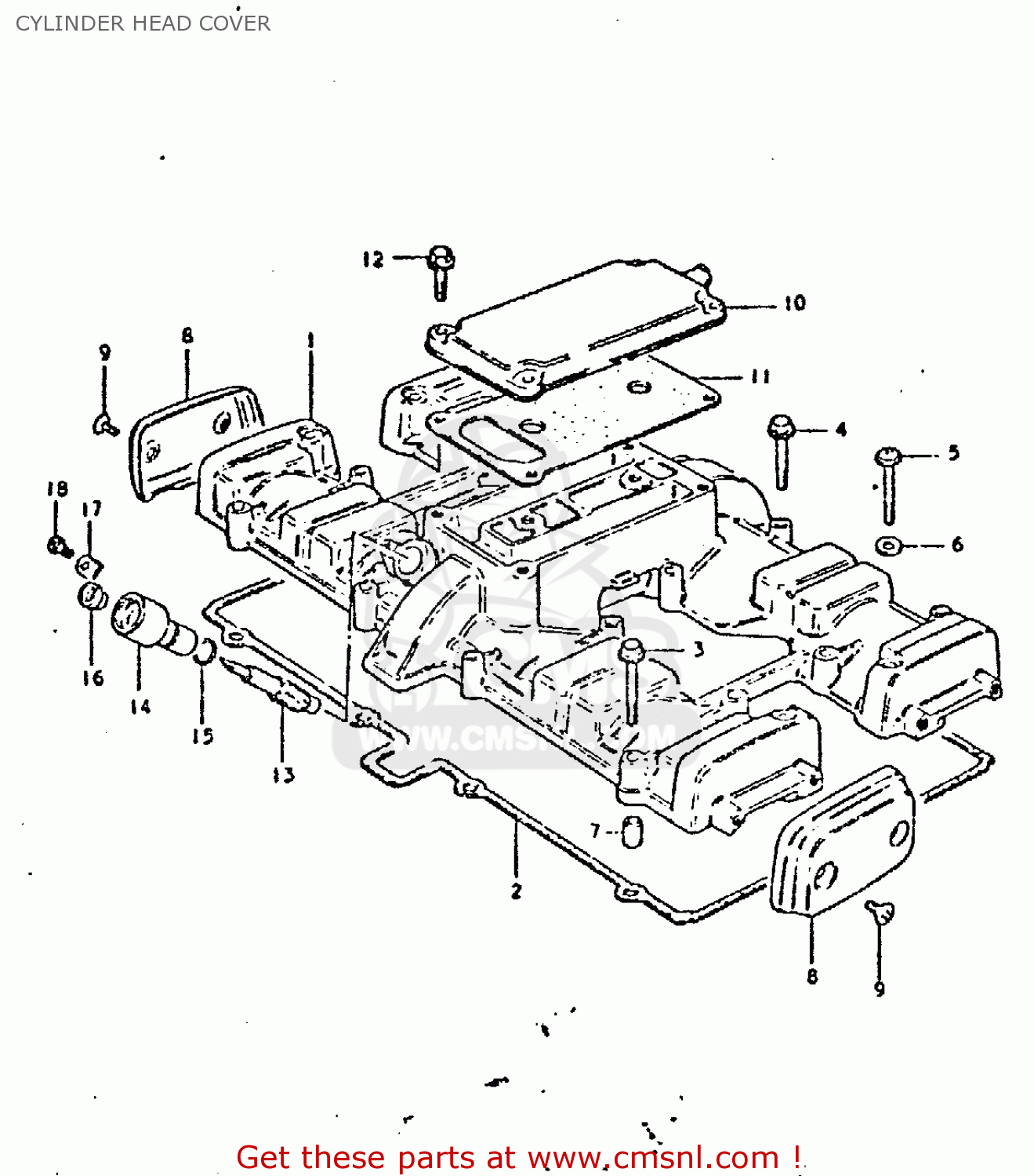 CYLINDER HEAD COVER GSX750E 1981 (X) (1 2 4 6 15 16 17 18 21 22 24 25 26 27 30 34 39