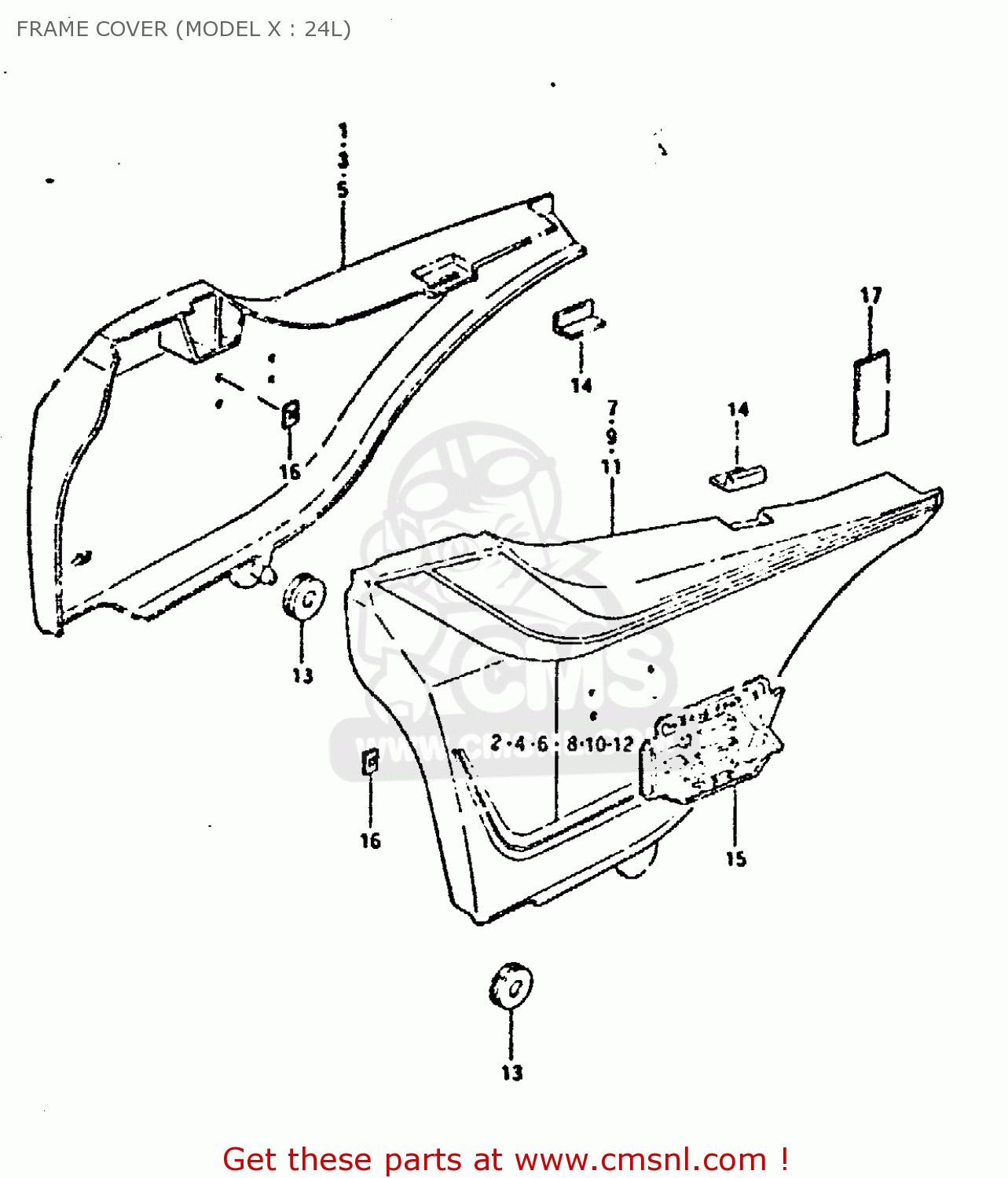 FRAME COVER (MODEL X : 24L) GSX750E 1981 (X) (1 2 4 6 15 16 17 18 21 22 24 25 26 27 30 34 39