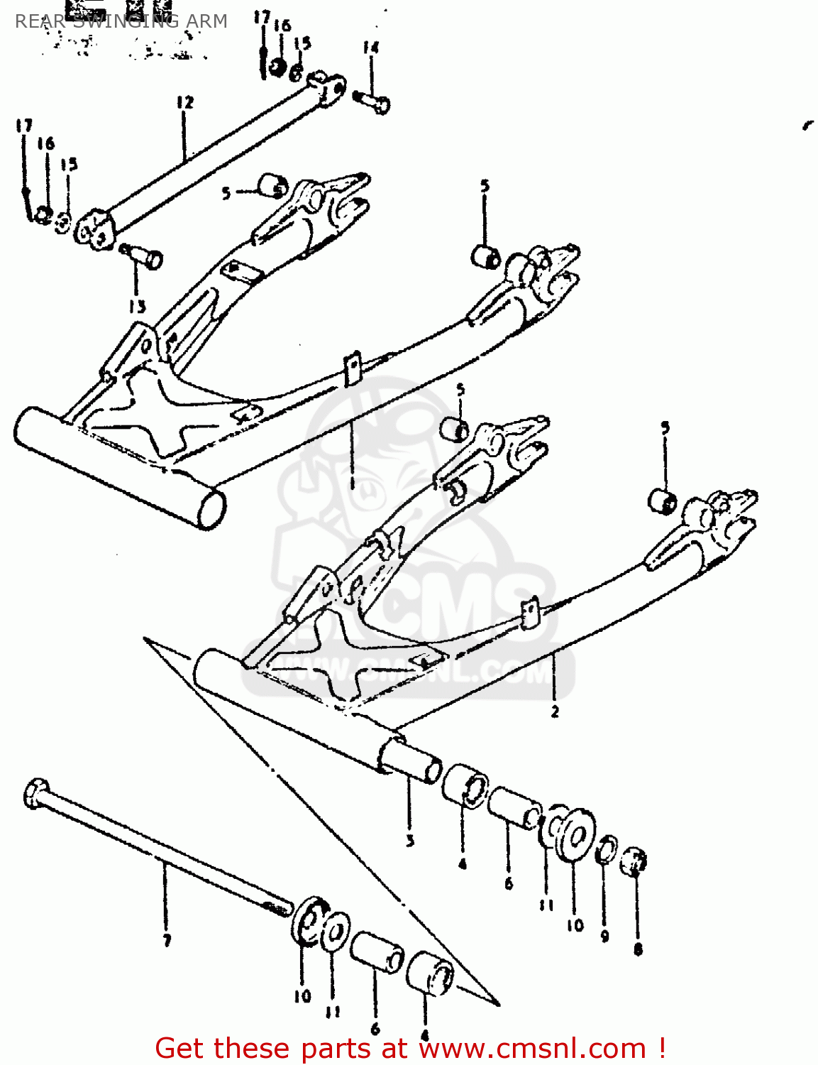 REAR SWINGING ARM GSX750E 1981 (X) (1 2 4 6 15 16 17 18 21 22 24 25 26 27 30 34 39