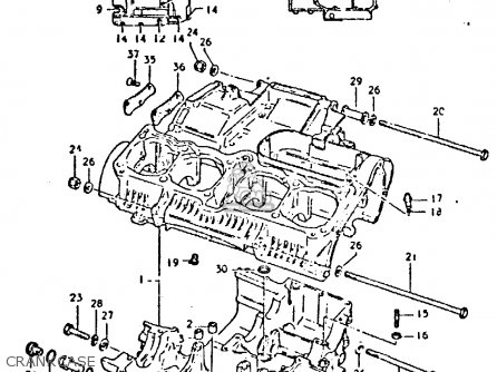 CRANKCASE - GSX750E 1981 (X) (1 2 4 6 15 16 17 18 21 22 24 25 26 27 30 34 39