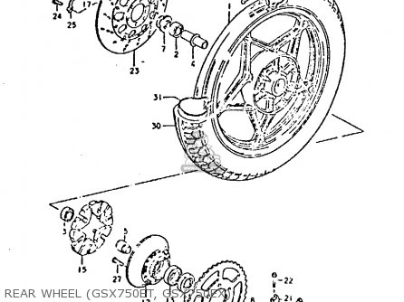 REAR WHEEL (GSX750ET, GSX750EX) - GSX750E 1981 (X) (1 2 4 6 15 16 17 18 21 22 24 25 26 27 30 34 39