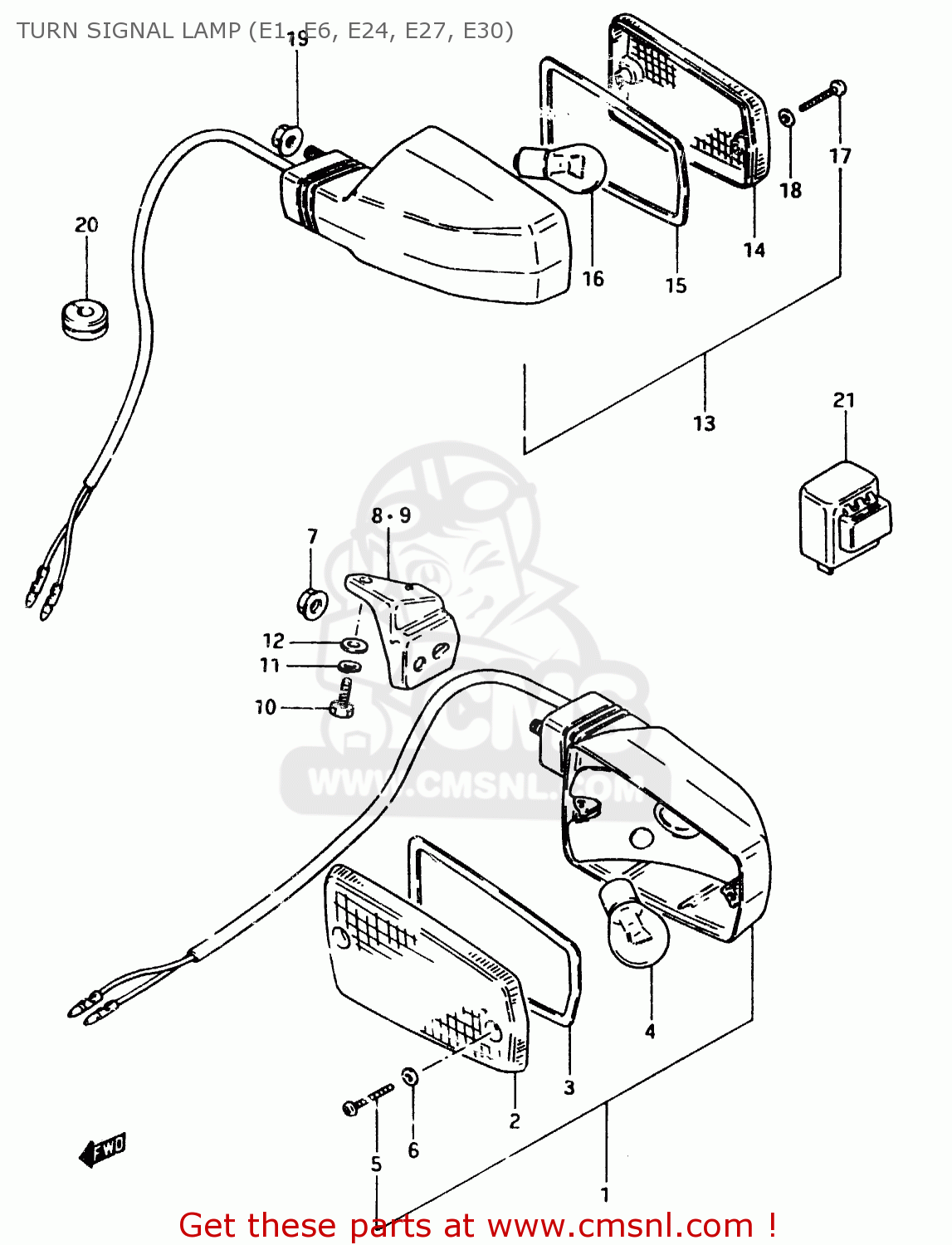 TURN SIGNAL LAMP (E1, E6, E24, E27, E30) GSX750E 1984 (E) (E01 E02 6 15 16 17 18 21 22 24 25 26 30 34 39)