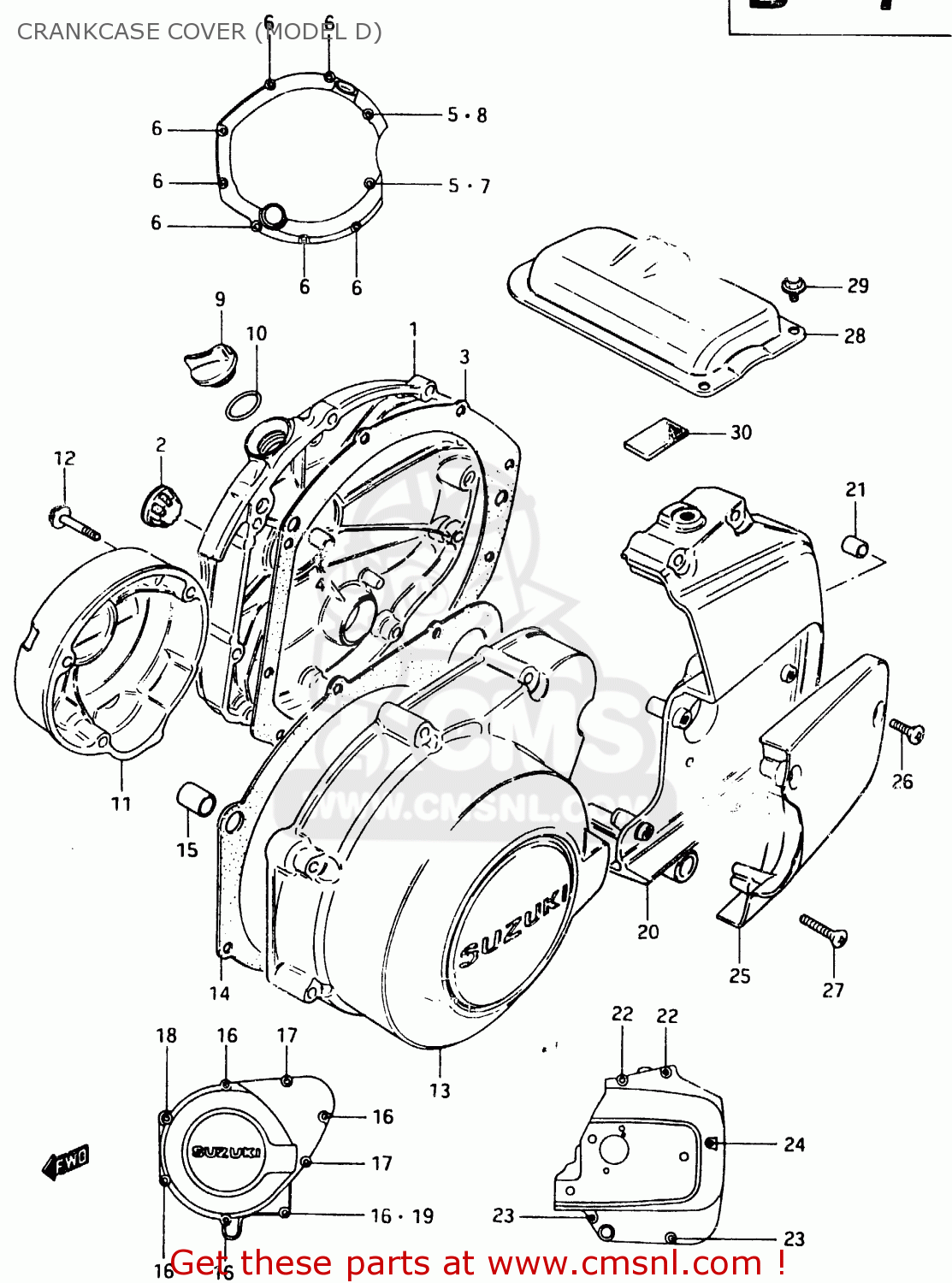 CRANKCASE COVER (MODEL D) GSX750E 1984 (E) (E01 E02 6 15 16 17 18 21 22 24 25 26 30 34 39)