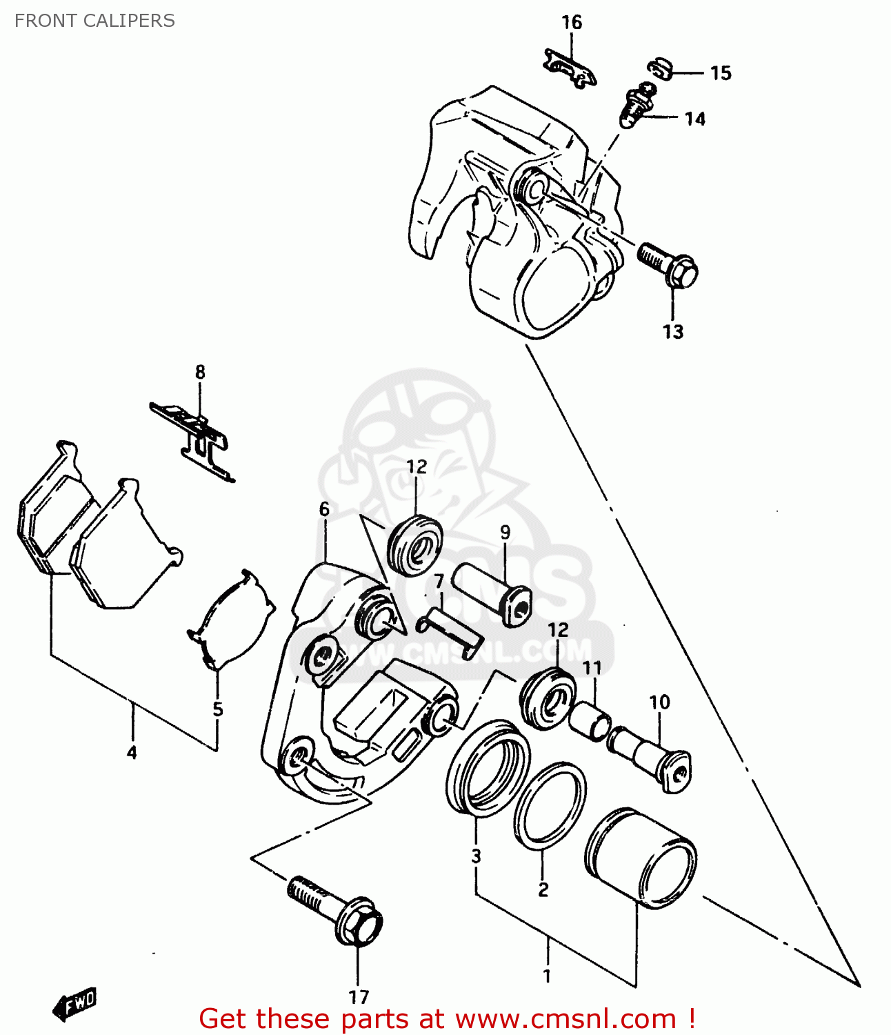 FRONT CALIPERS GSX750E 1984 (E) (E01 E02 6 15 16 17 18 21 22 24 25 26 30 34 39)