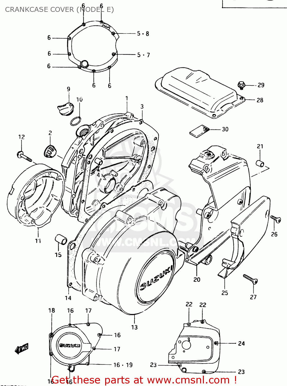 CRANKCASE COVER (MODEL E) GSX750E 1984 (E) (E01 E02 6 15 16 17 18 21 22 24 25 26 30 34 39)