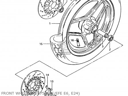 FRONT WHEEL (GSX750ESE/EFE E6, E24) - GSX750E 1984 (E) (E01 E02 6 15 16 17 18 21 22 24 25 26 30 34 39)