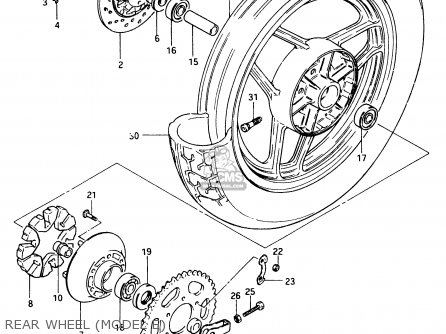 REAR WHEEL (MODEL E) - GSX750E 1984 (E) (E01 E02 6 15 16 17 18 21 22 24 25 26 30 34 39)
