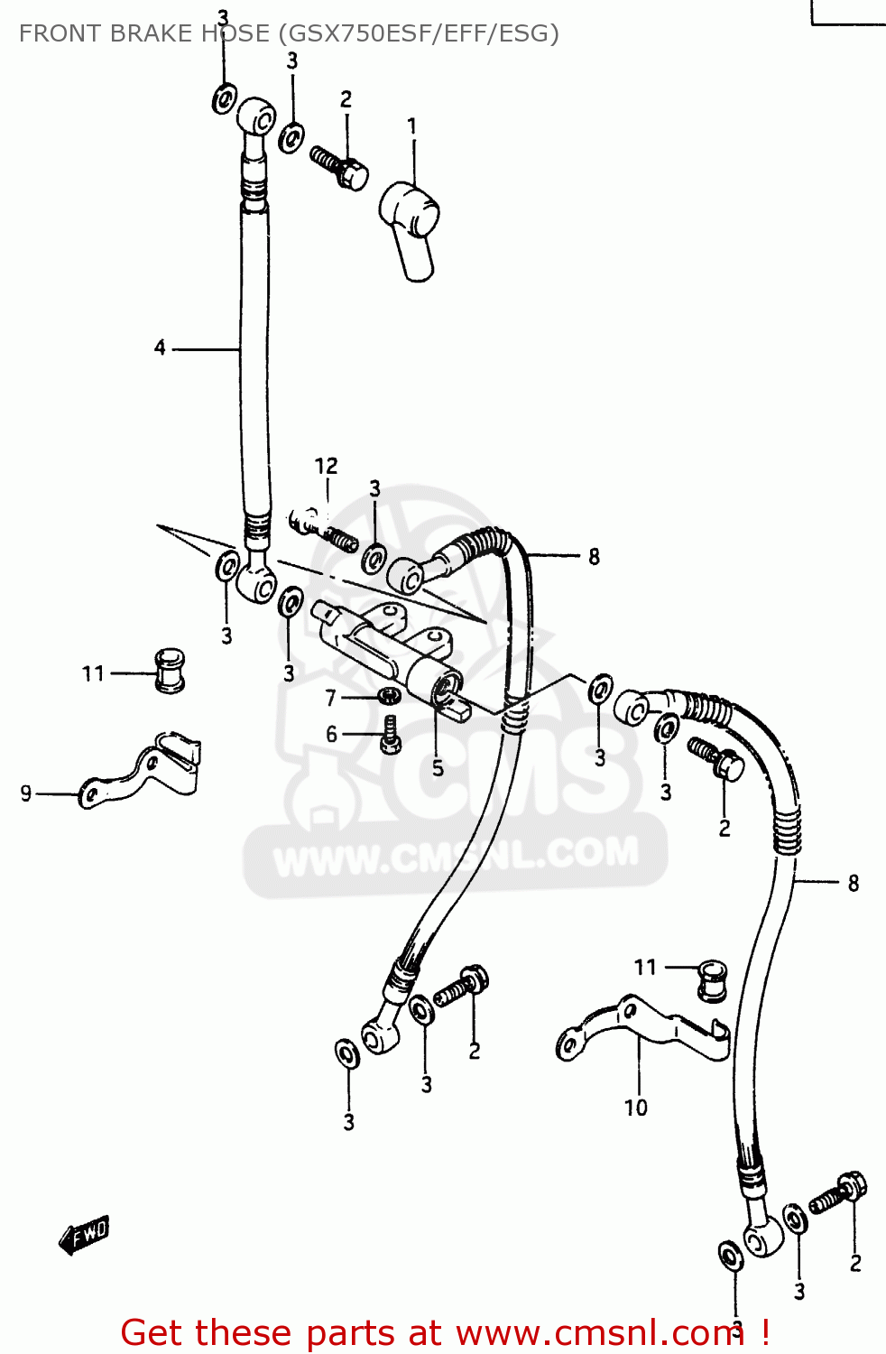 Suzuki GSX750E 1985 (F) (E01 E02 E21 E24) FRONT BRAKE HOSE (GSX750ESF ...