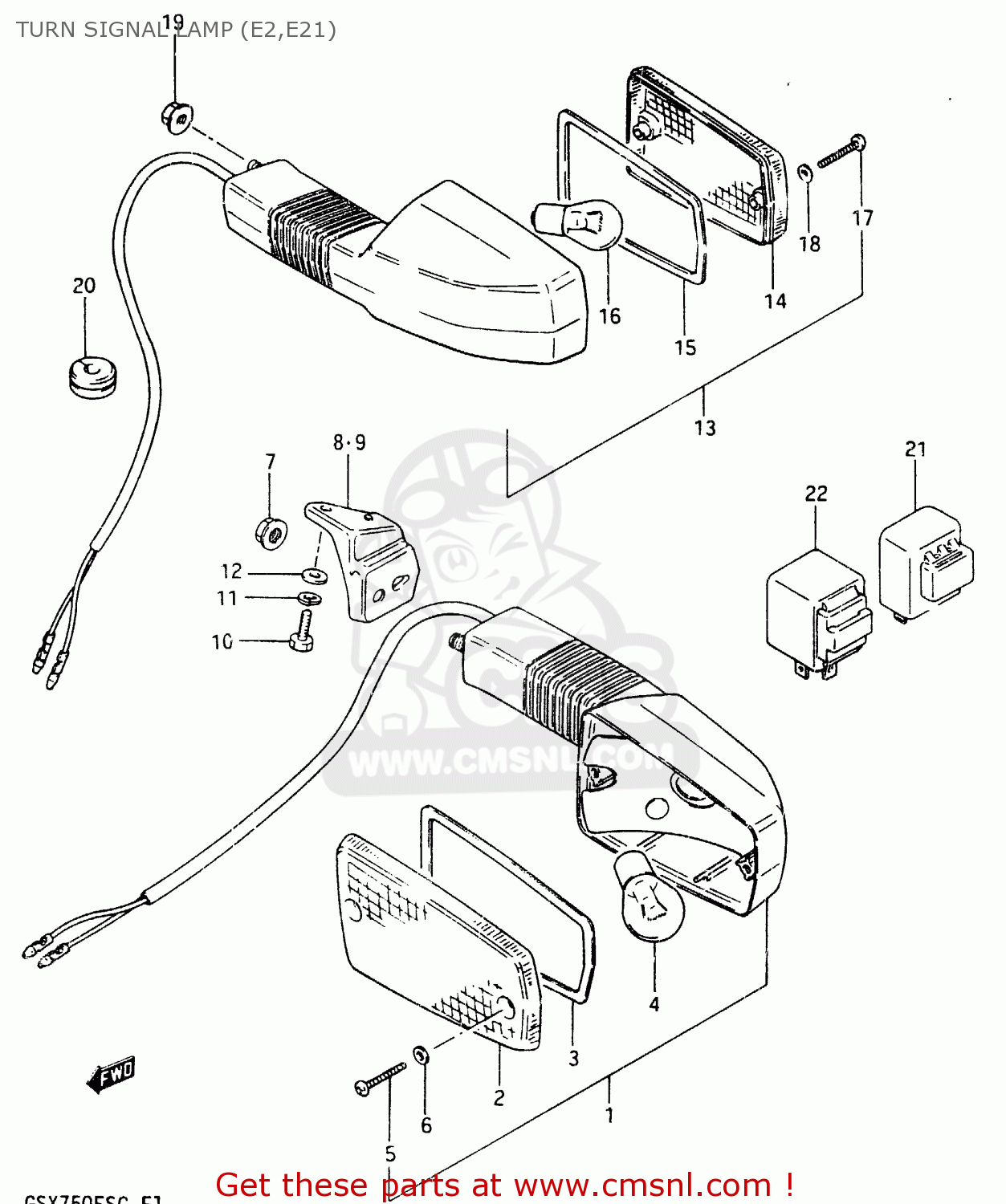 TURN SIGNAL LAMP (E2,E21) GSX750E 1985 (F) (E01 E02 E21 E24)