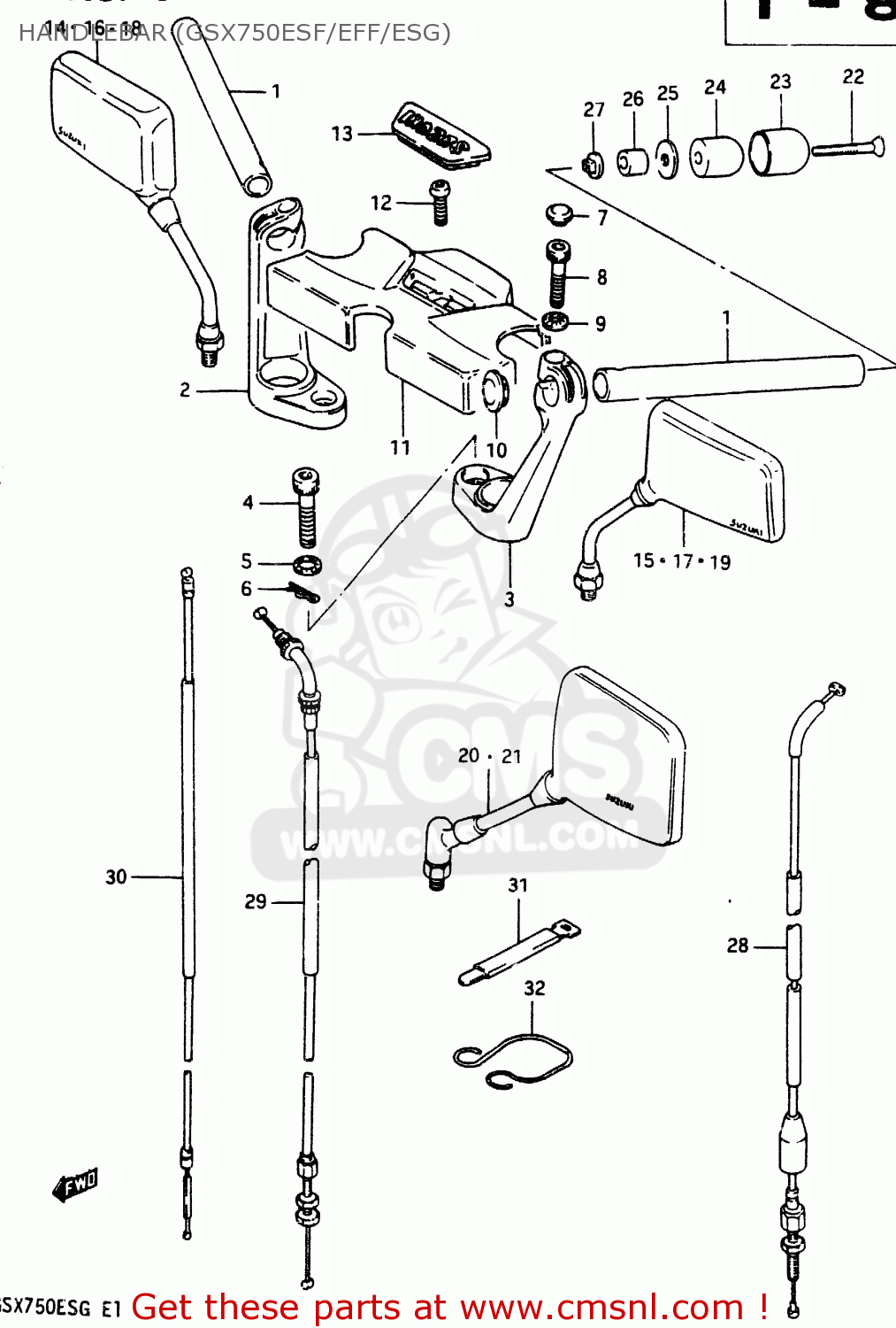 HANDLEBAR (GSX750ESF/EFF/ESG) GSX750E 1985 (F) (E01 E02 E21 E24)