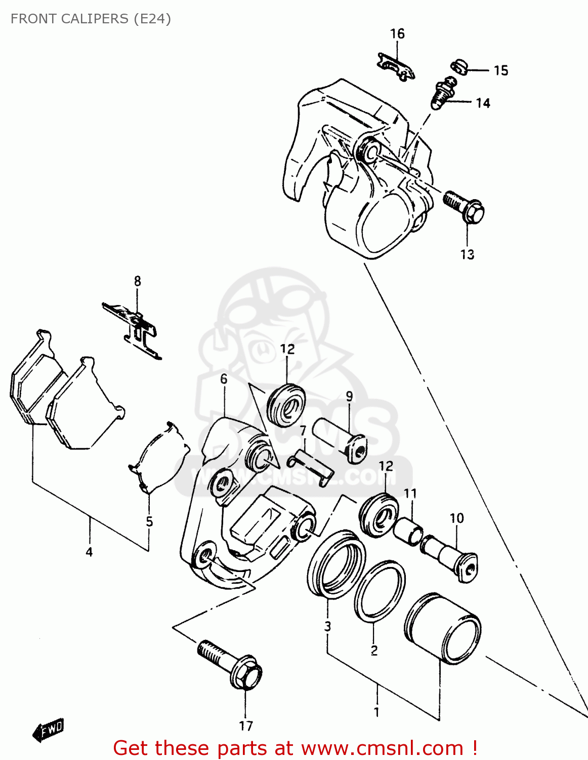 FRONT CALIPERS (E24) GSX750E 1985 (F) (E01 E02 E21 E24)
