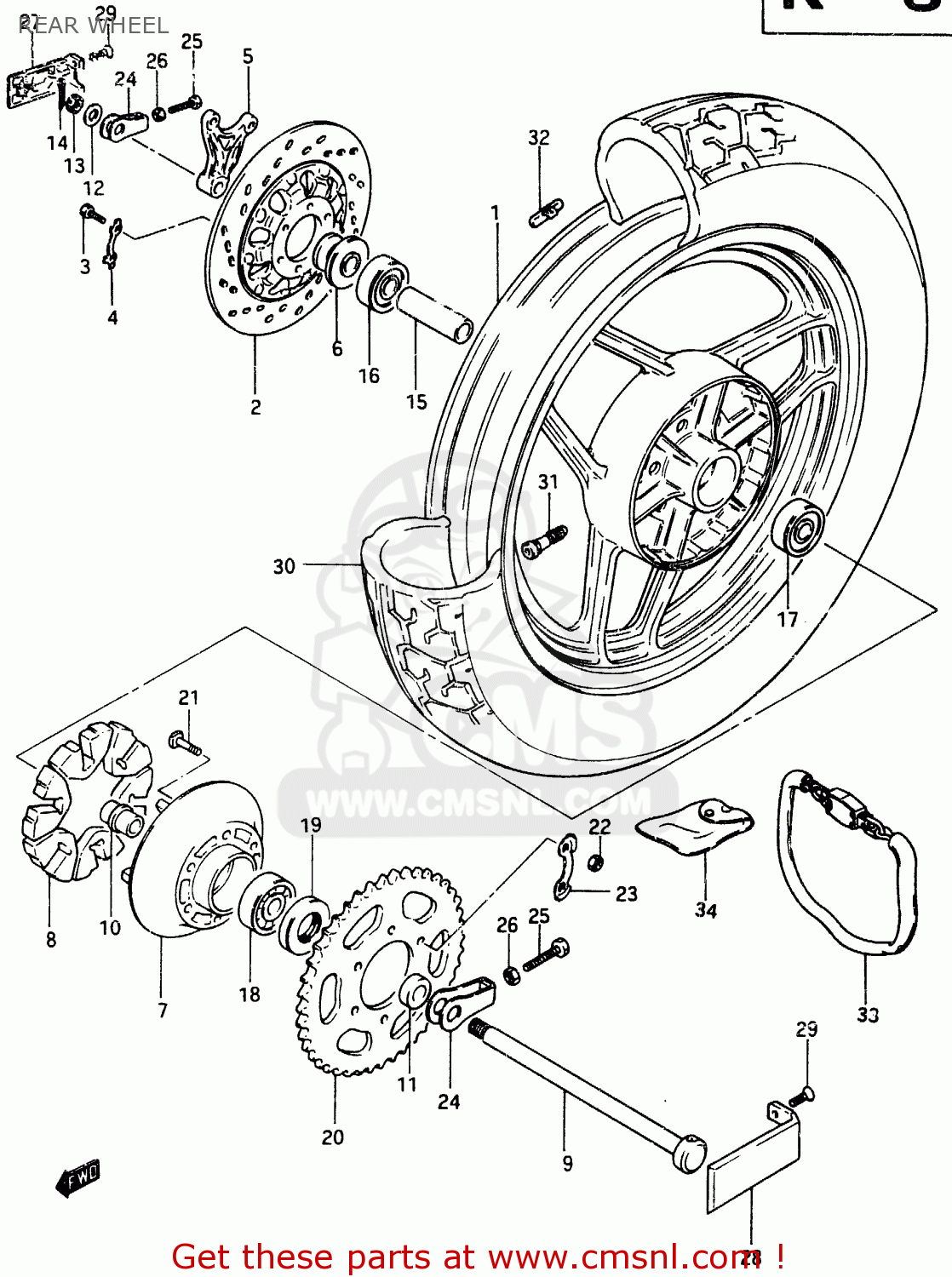 REAR WHEEL GSX750E 1985 (F) (E01 E02 E21 E24)