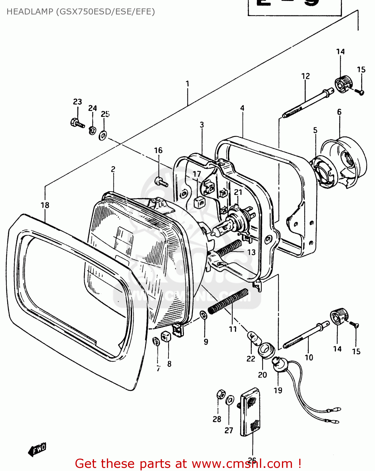 HEADLAMP (GSX750ESD/ESE/EFE) GSX750EF 1984 (E) (E1 2 4 6 15 16 17 18 21 22 24 25 26 30 34 39)